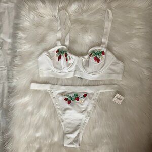 LYREBIRD CottonCloud Strawberry Embroidered Bra & Panty Set SZ LARGE